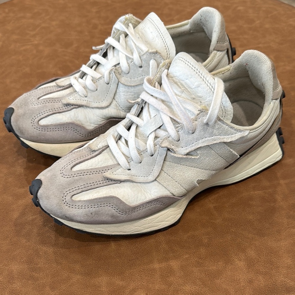 Tan and White Chunky Sneakers with Retro Design